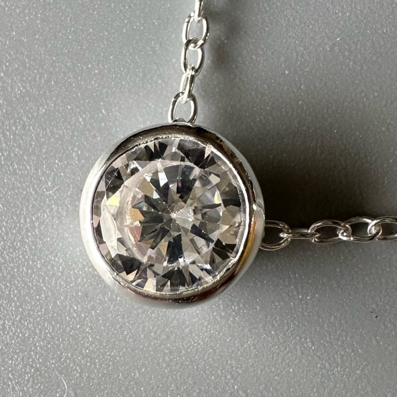 Sterling Silver Bezel Set Crystal Necklace - Picture 7 of 11